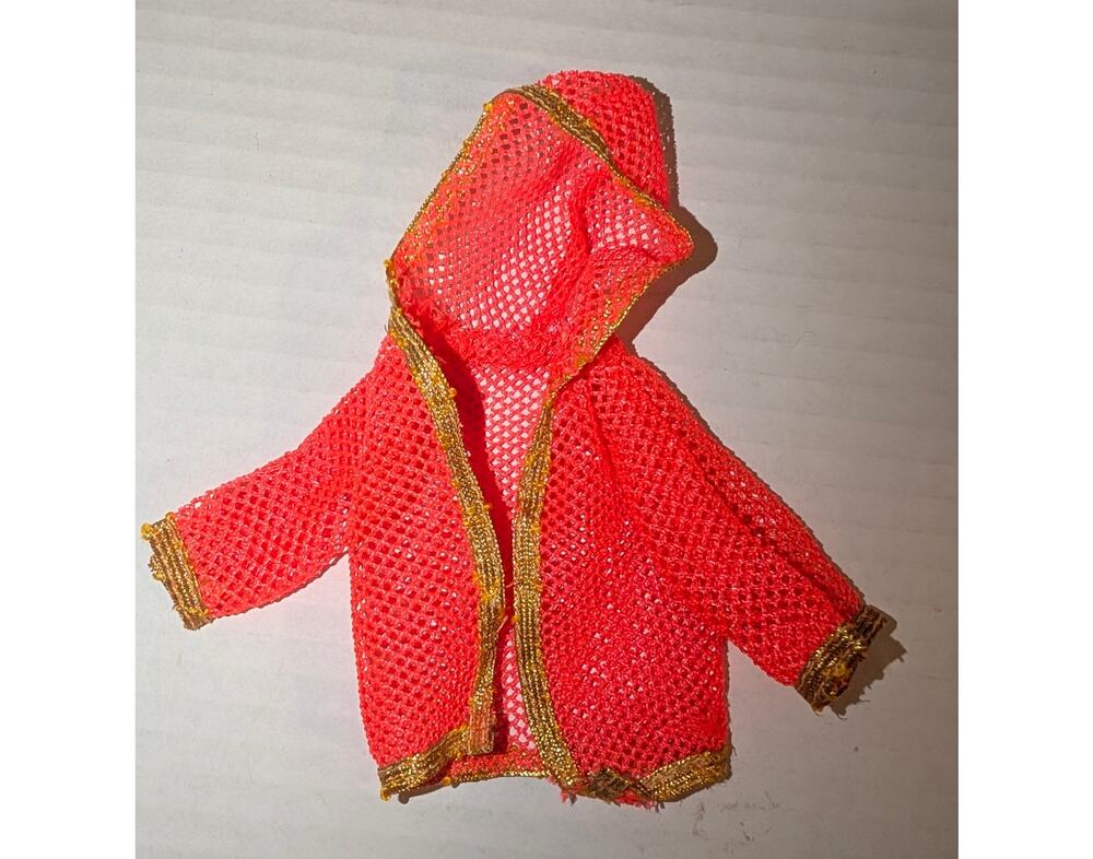 Vintage Barbie Mod Era Dramatic Living Orange Gold Cover Up Mesh Jacket #1116